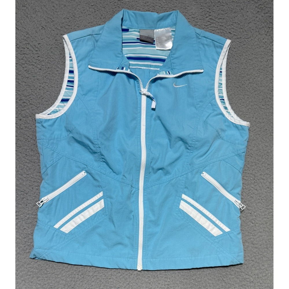 Vintage Nike Sleeveless full zip light blue vest womens L (12-14) zip pockets